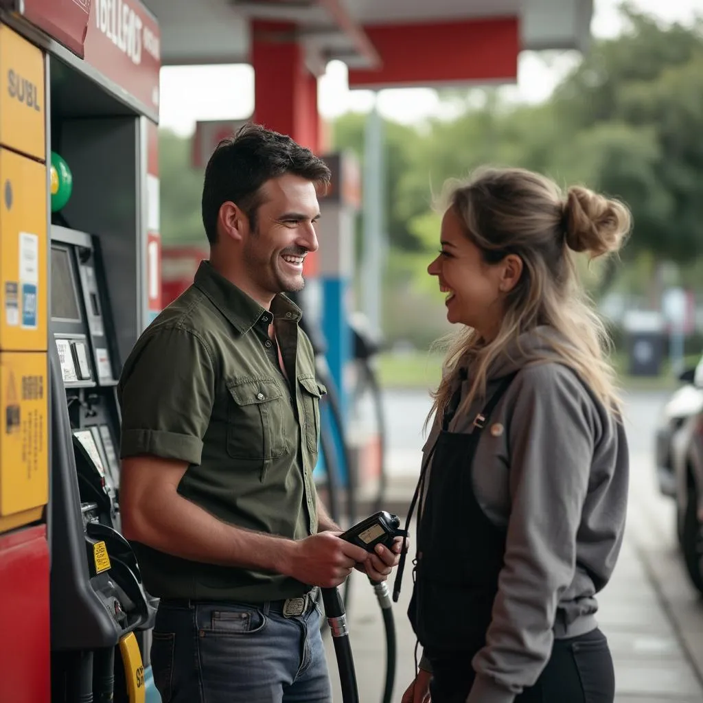 Personal de Estaciones Argentina sonriendo mientras asiste a un cliente