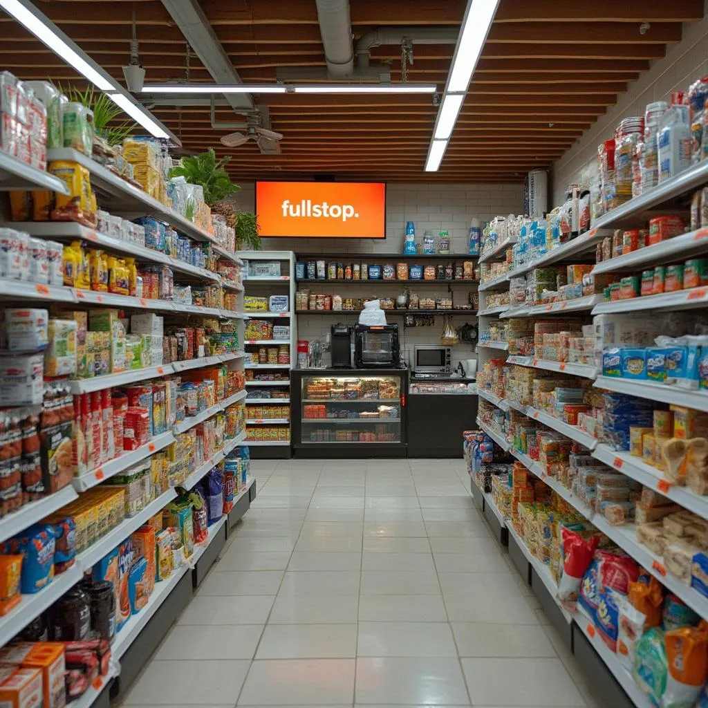 Interior luminoso y moderno de una tienda de conveniencia FullStop