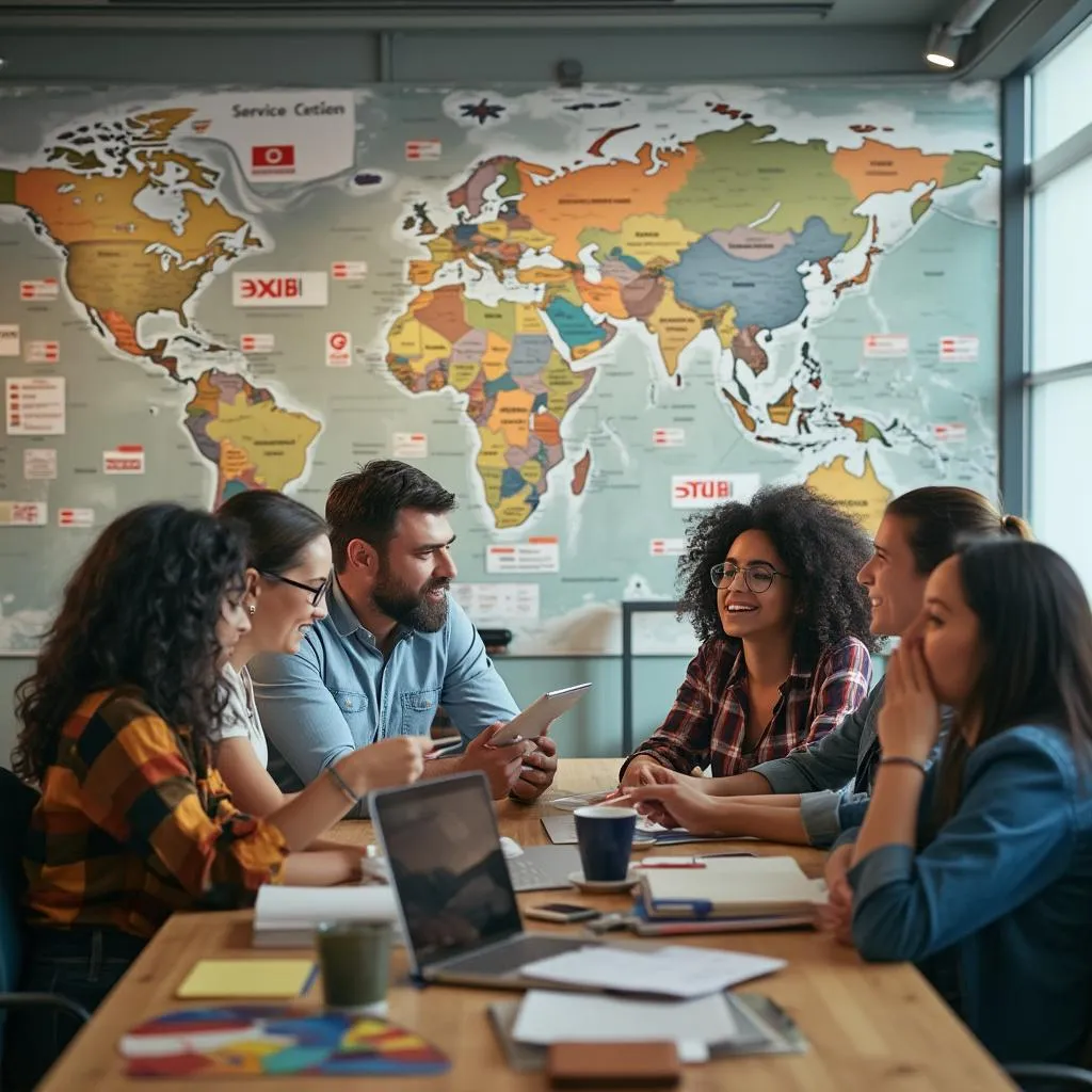 Equipo de Estaciones Argentina trabajando juntos en una oficina moderna