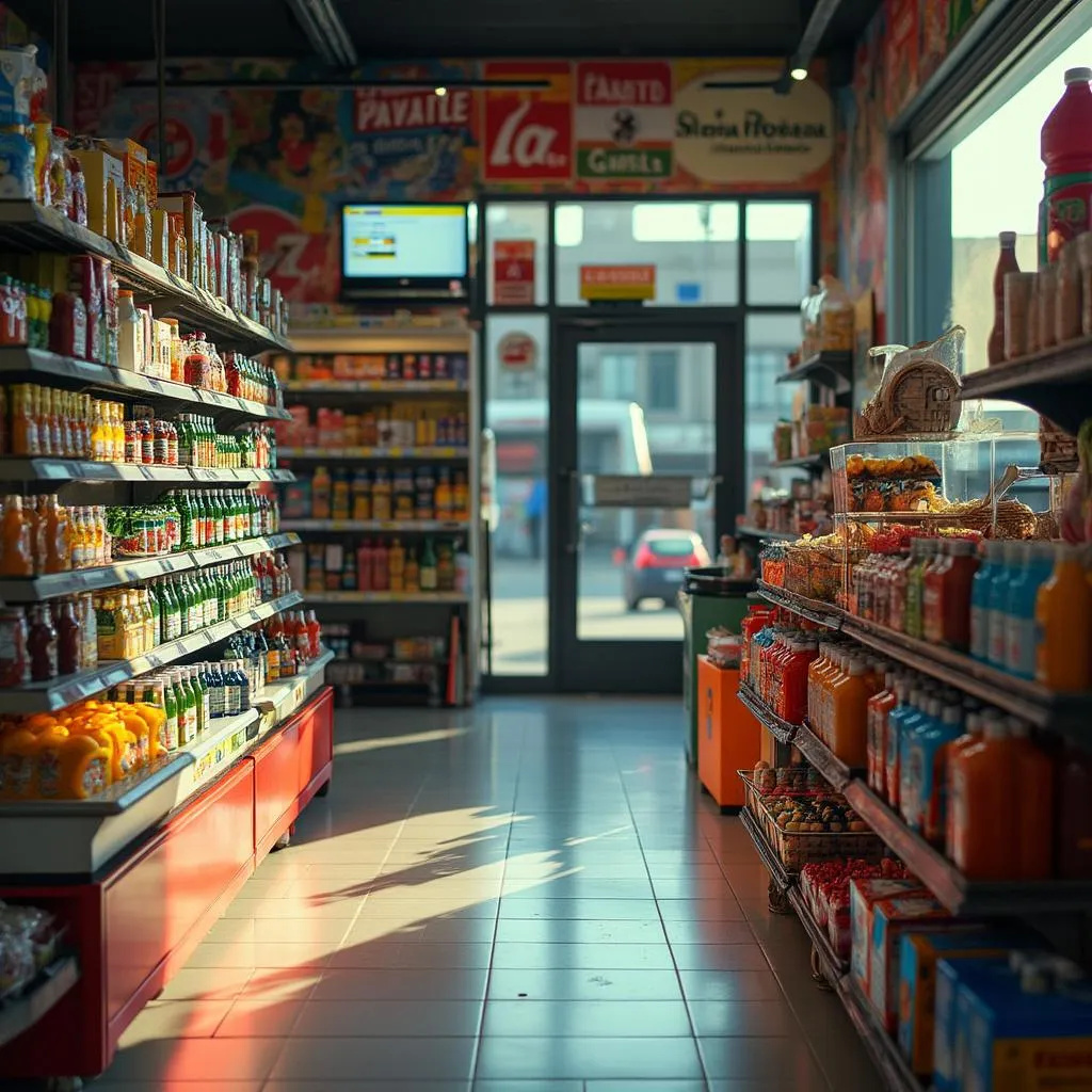 Interior de tienda de conveniencia surtida